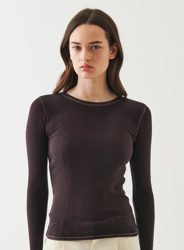 Patrick Assaraf Bordeaux Cotton Modal Ribbed Long Sleeve