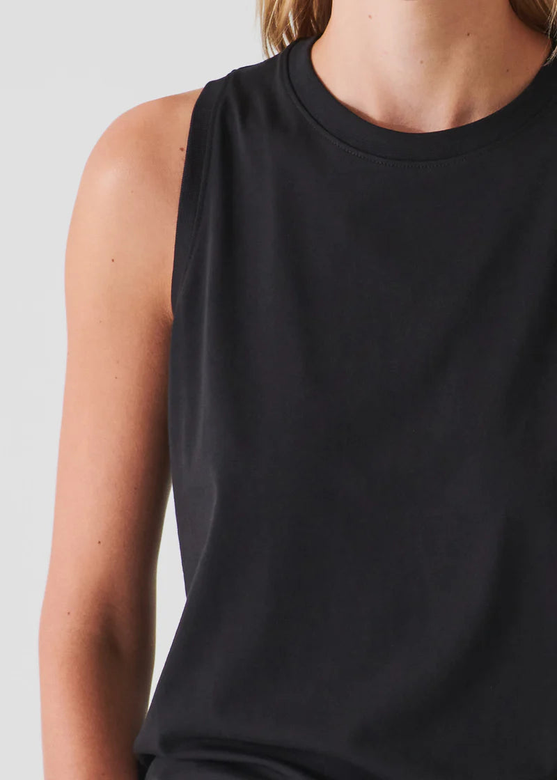 Patrick Assaraf Black Pima Cotton Stretch Boyfriend Tank