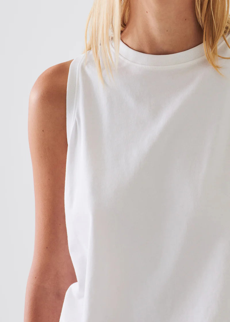 Patrick Assaraf White Pima Cotton Stretch Boyfriend Tank