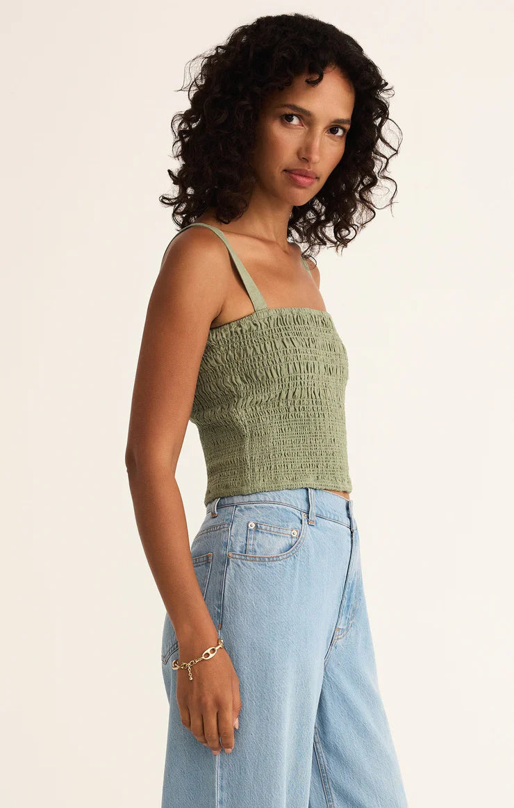 Z Supply Amelie Smocked Linen Crop Tank