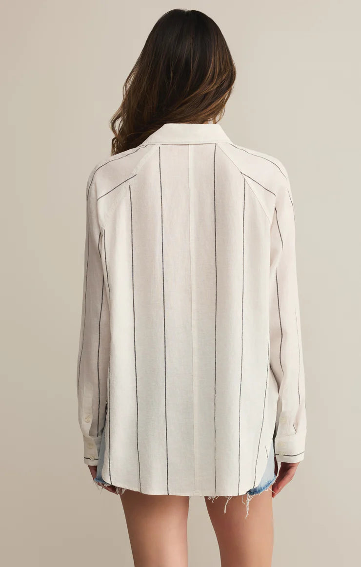 Z Supply White The Perfect Linen Striped Top