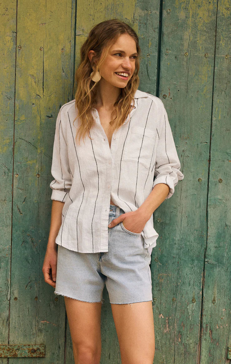 Z Supply White The Perfect Linen Striped Top