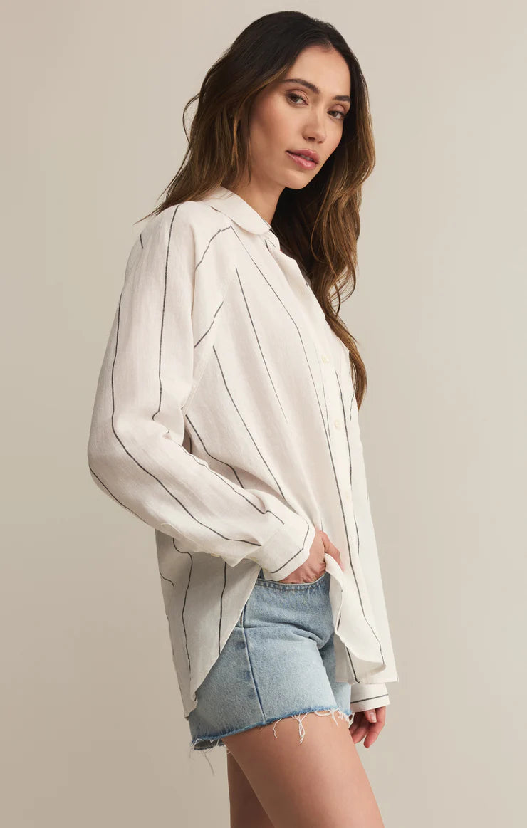 Z Supply White The Perfect Linen Striped Top