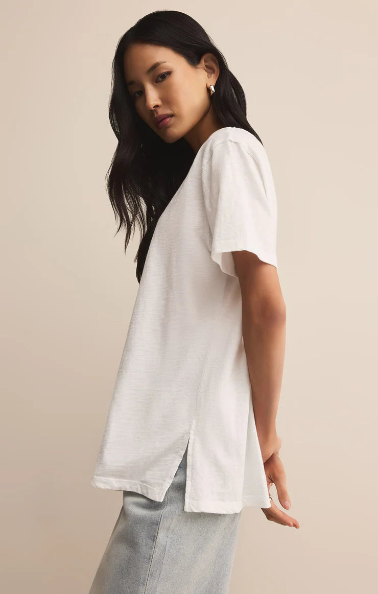 Z Supply White Lively Relaxed V-Neck Tee