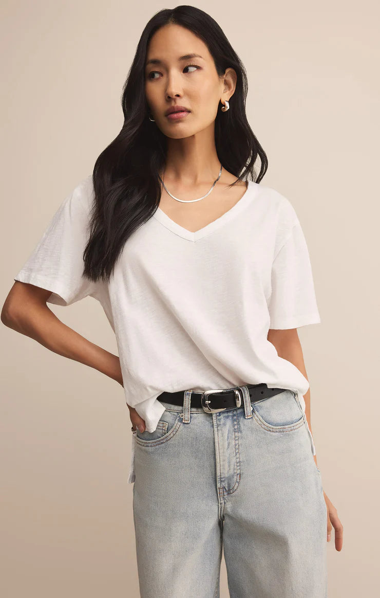 Z Supply White Lively Relaxed V-Neck Tee