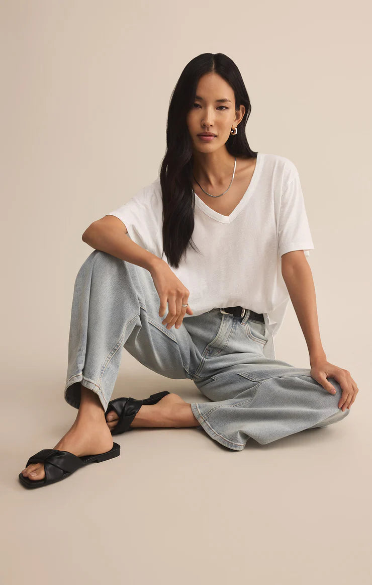 Z Supply White Lively Relaxed V-Neck Tee