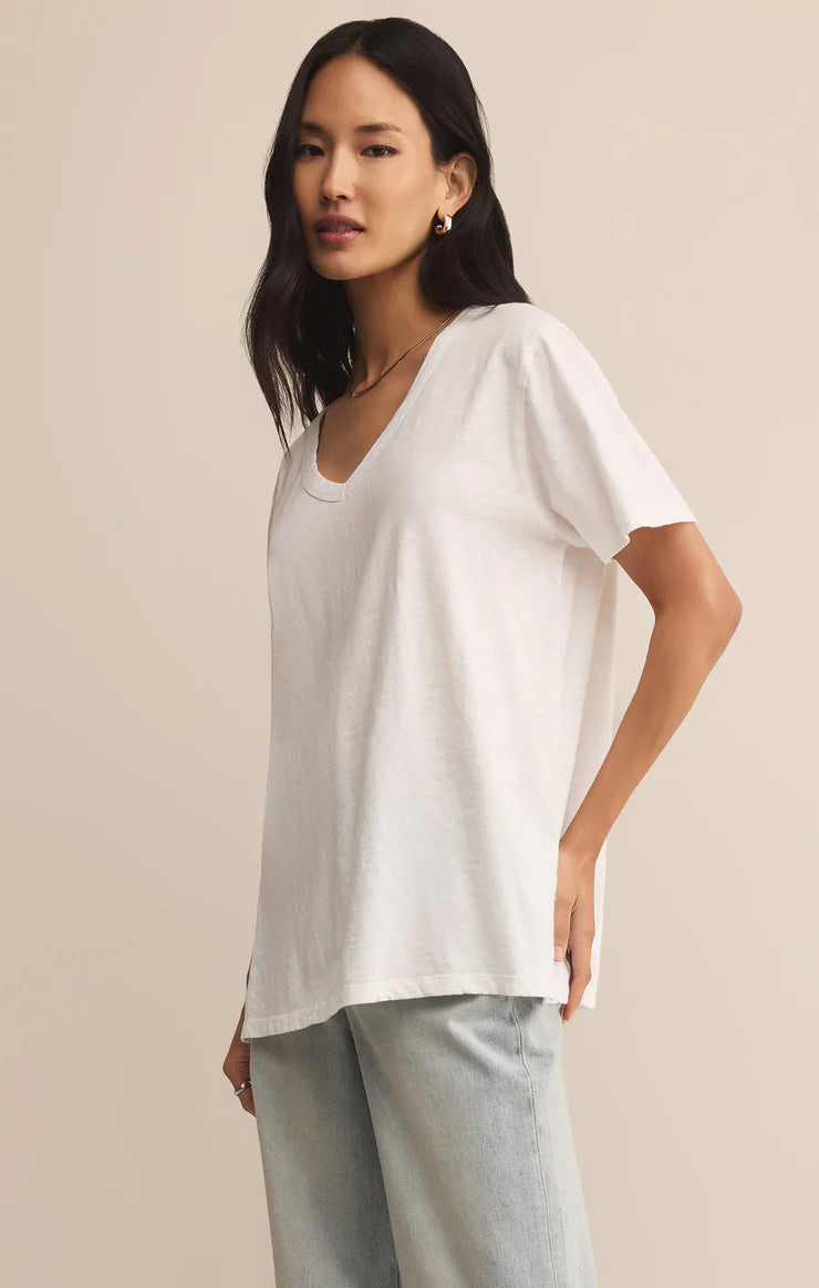 Z Supply White Lively Relaxed V-Neck Tee