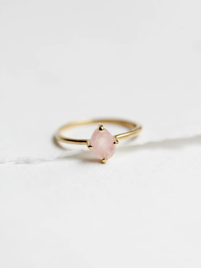 Little Gold Ava Ring in Rose Quartz