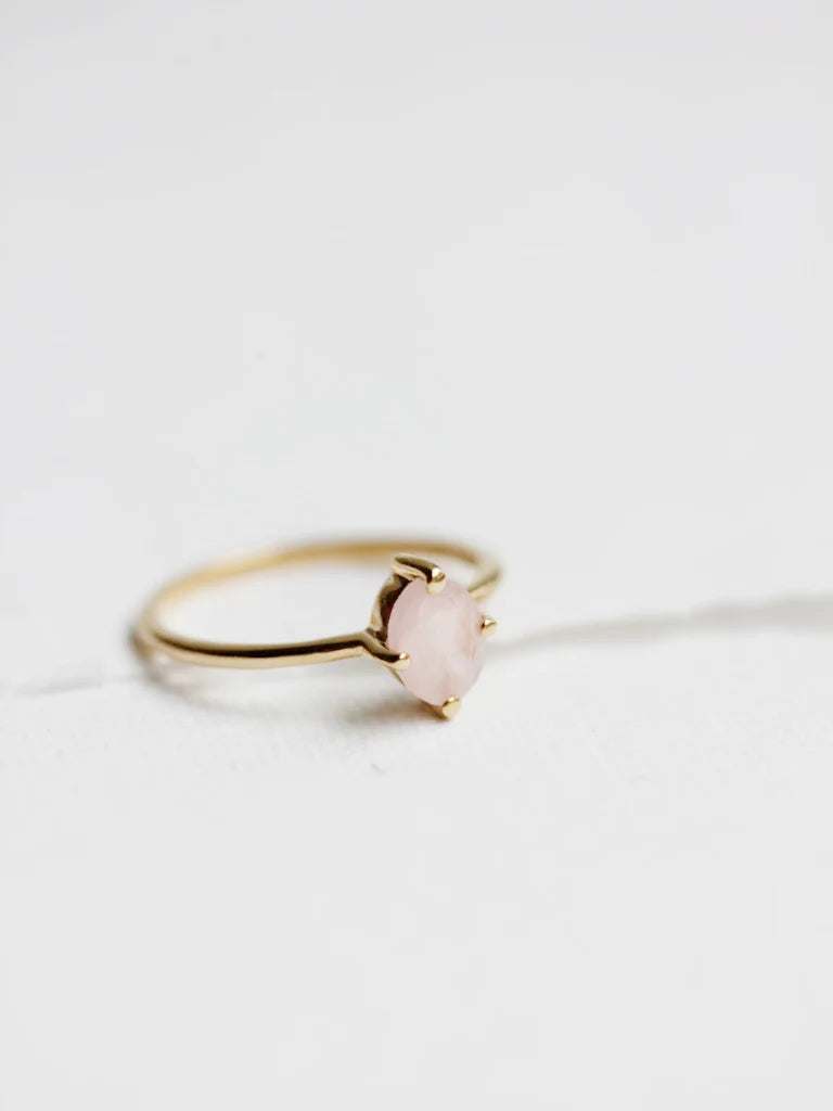 Little Gold Ava Ring in Rose Quartz
