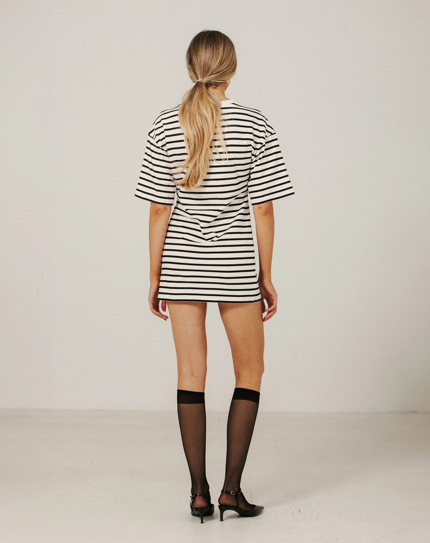 Brunette the Label Striped T-Shirt Dress | Cream with Black