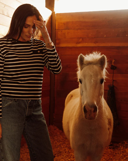 Brunette the Label Striped Long Sleeve with Gold Button