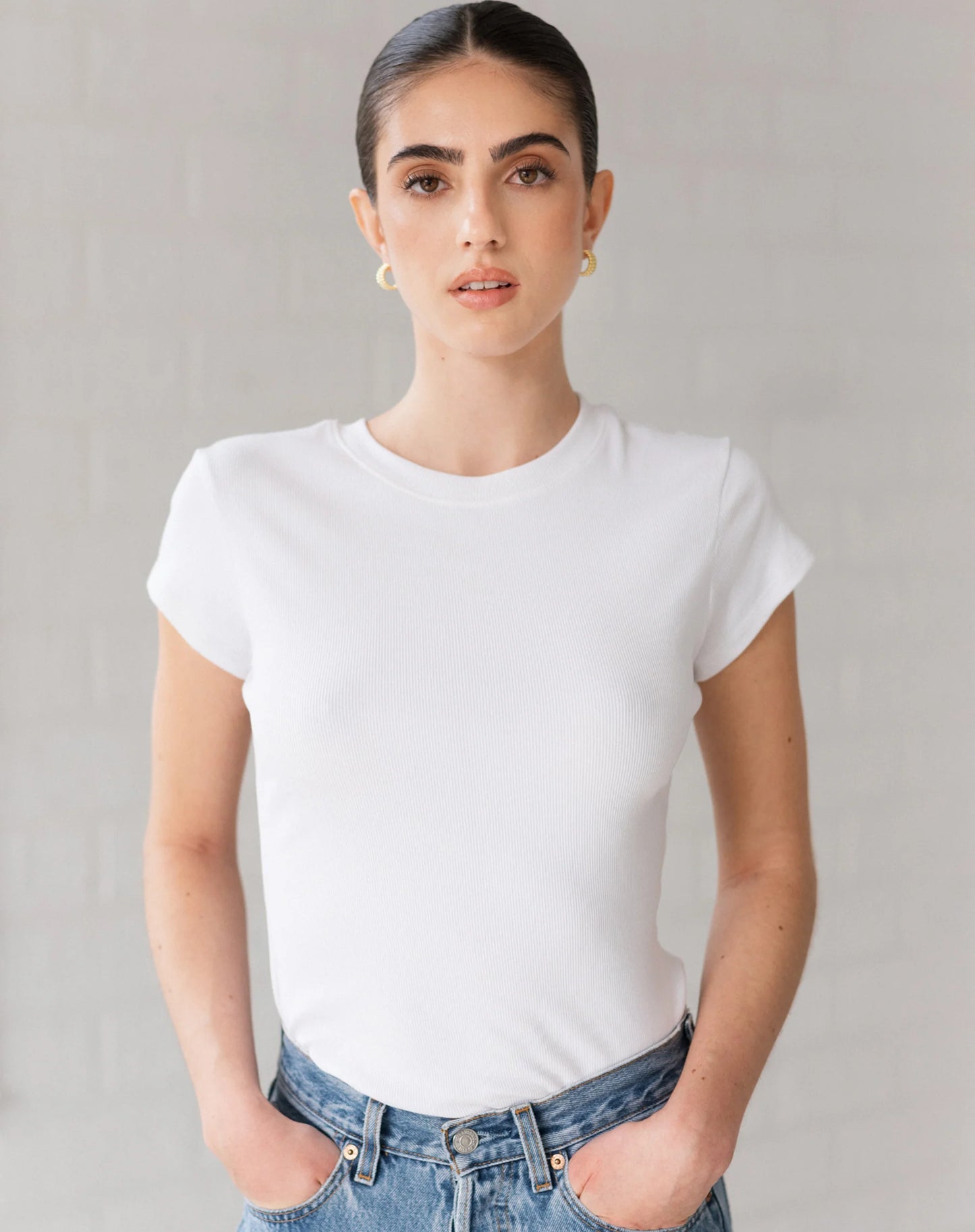 Brunette the Label Ribbed Tee | White