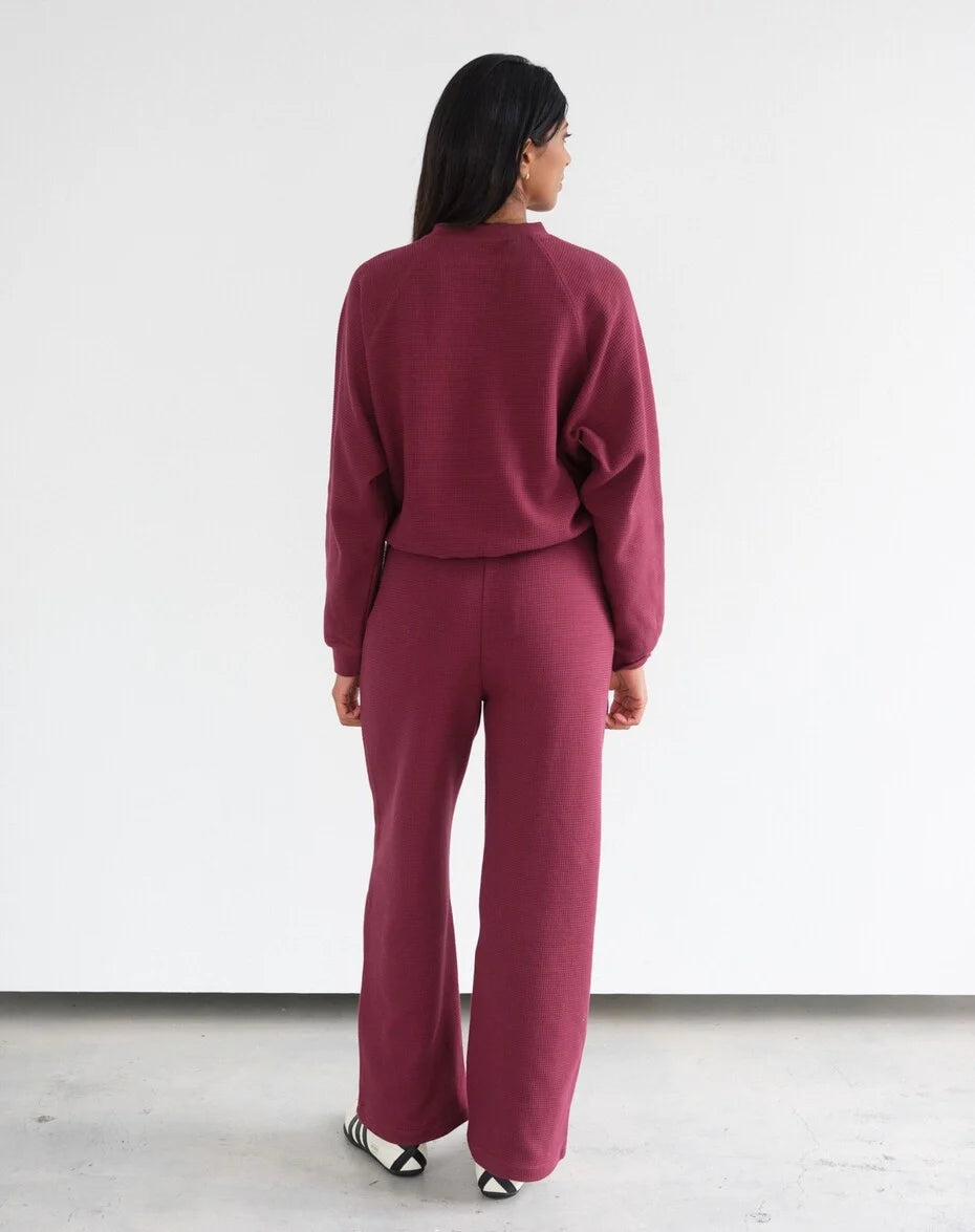 Brunette the Label Burgundy Waffle Raglan Long Sleeve Top