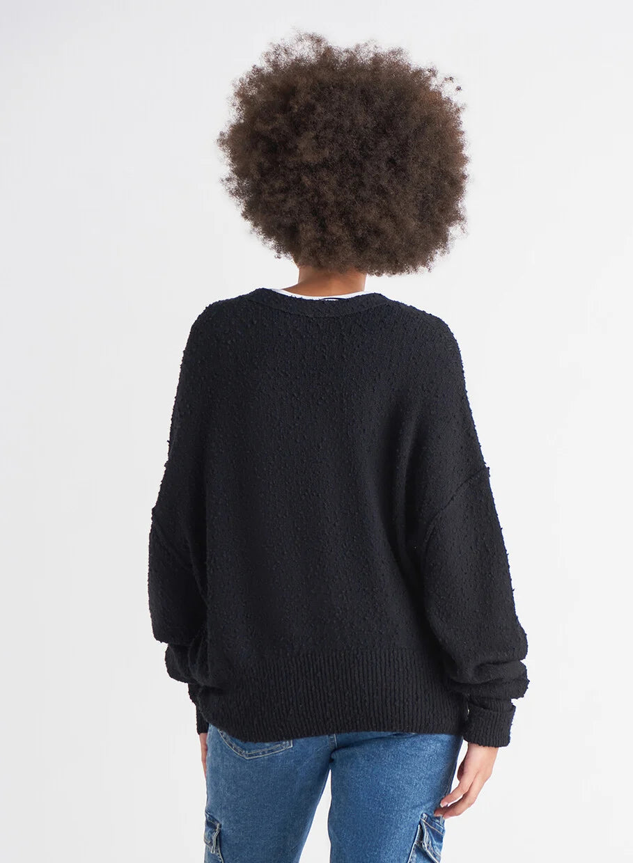 Dex Black Boucle Button Front Cardigan