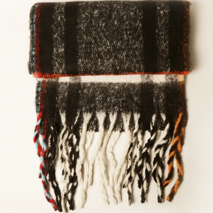 Multi Stripe Cozy Scarf W Fringe- 3 Colors