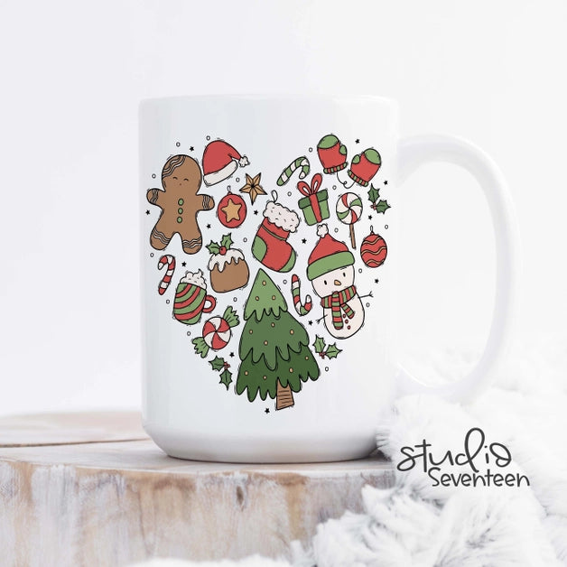 Studio Seventeen Christmas Doodle Heart Coffee Mug
