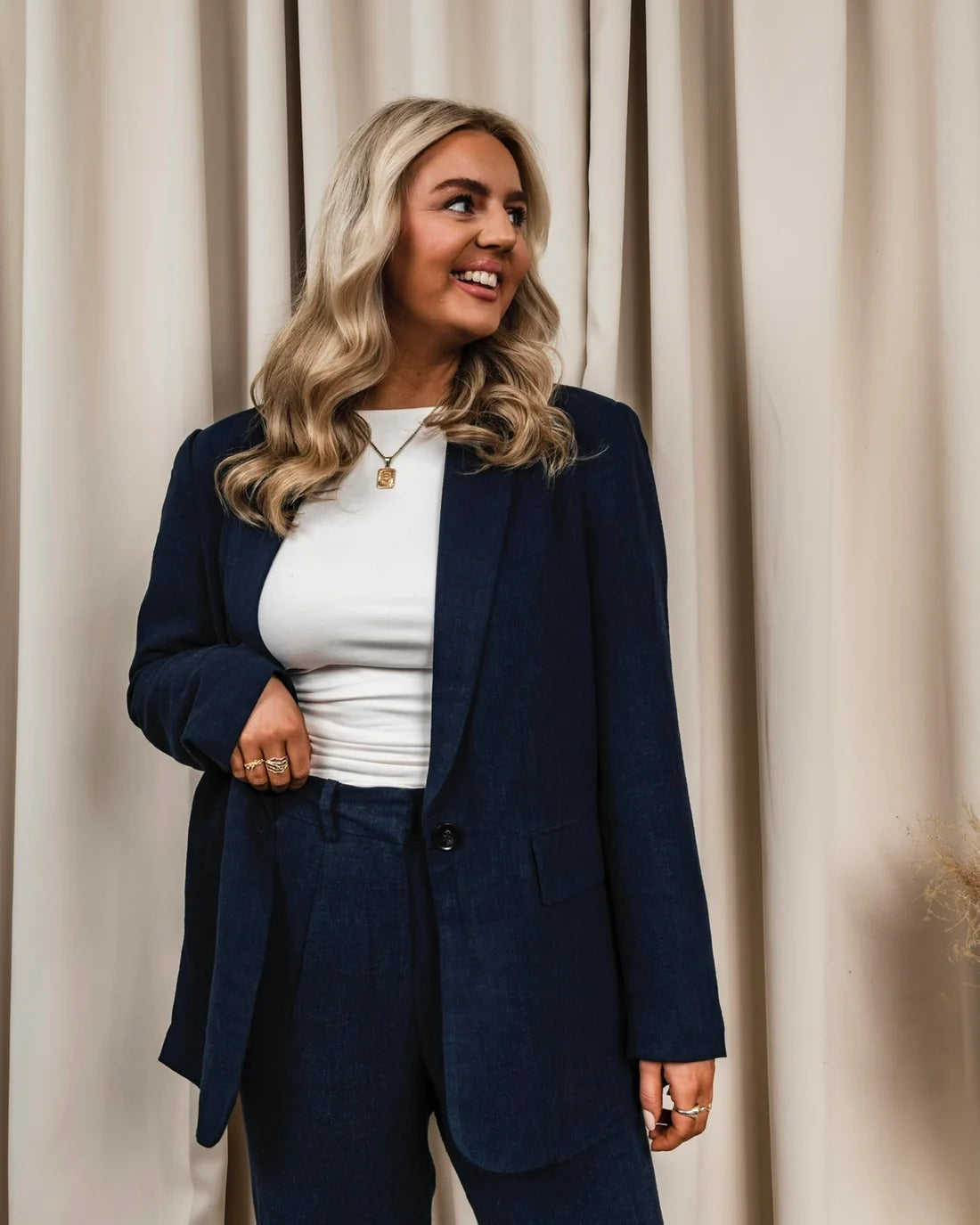 Vero Moda Vera Navy Blazer Linen Pants