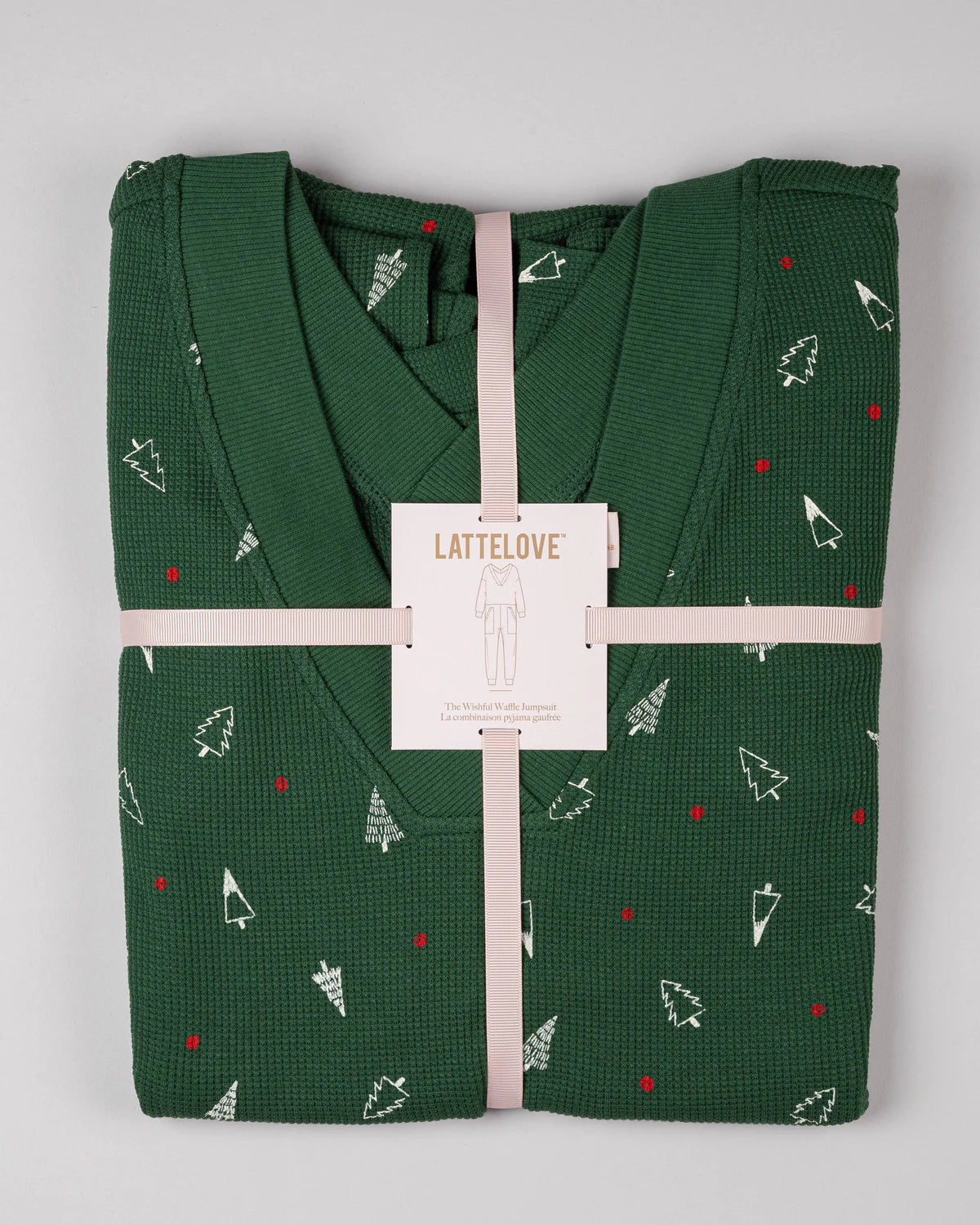 LatteLove Co. Dark Green Tree Waffle Jumpsuit