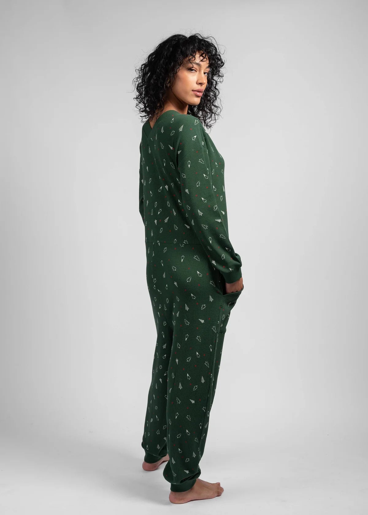LatteLove Co. Dark Green Tree Waffle Jumpsuit