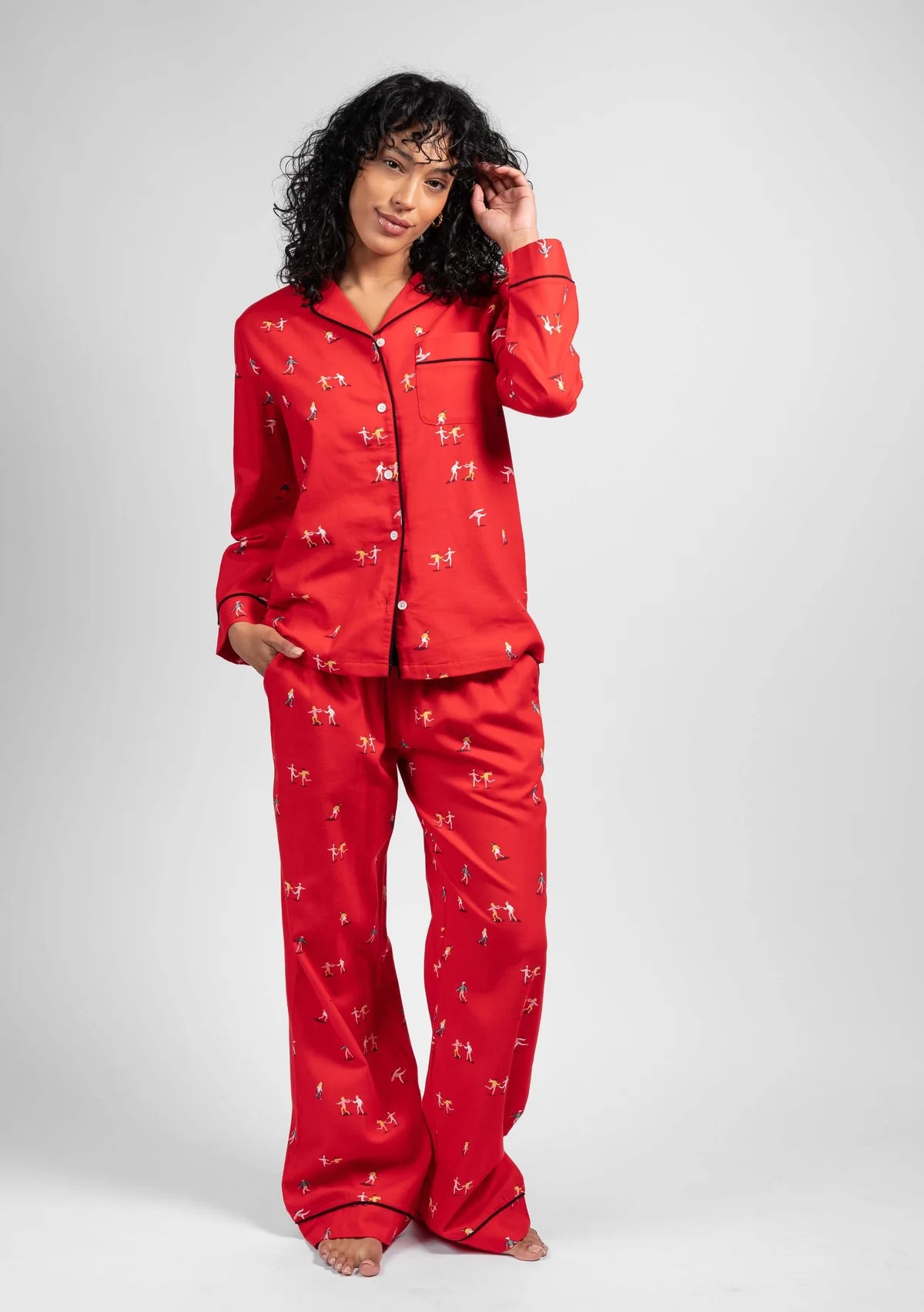 LatteLove Co. Bright Red Skater Flannel PJ Set