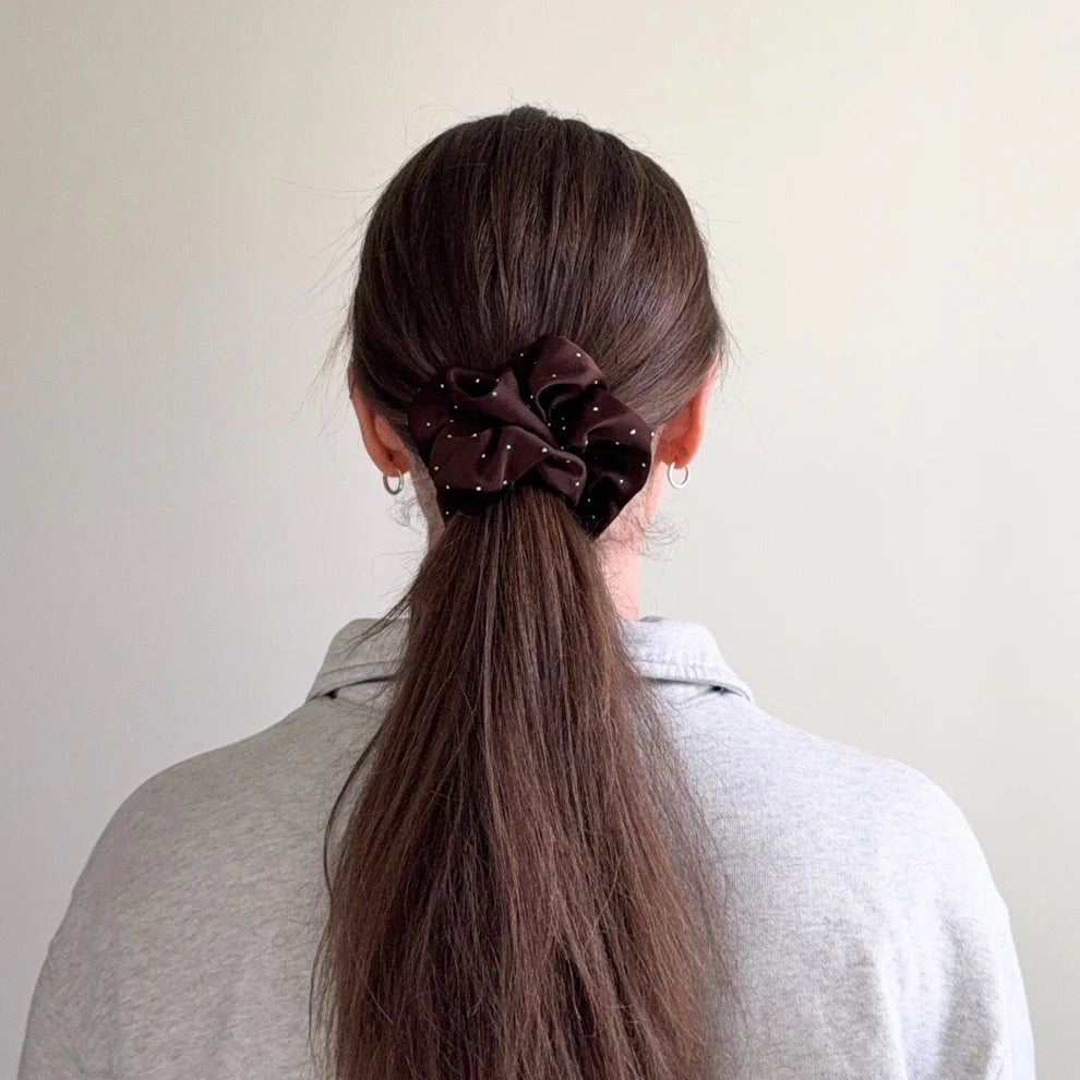 Love Attack Chocolate Brown Sparkle Satin Scrunchie