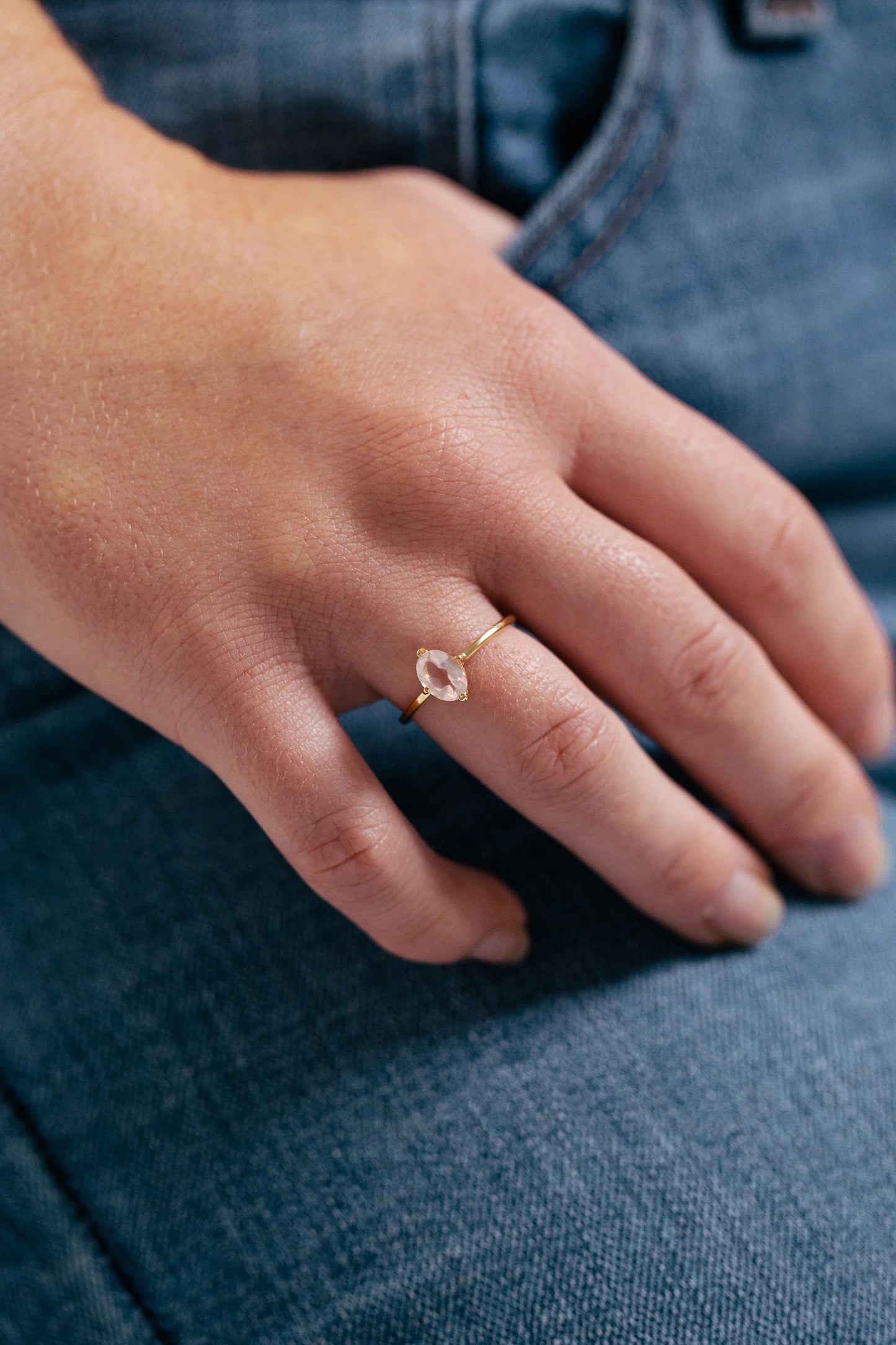 Little Gold Ava Ring in Rose Quartz