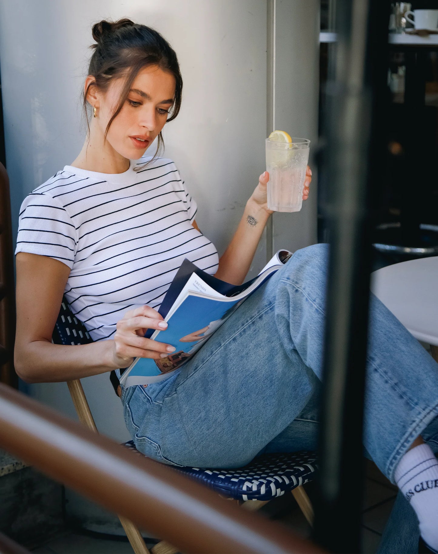 Brunette the Label The Ribbed Fitted Tee | White & Black Stripe