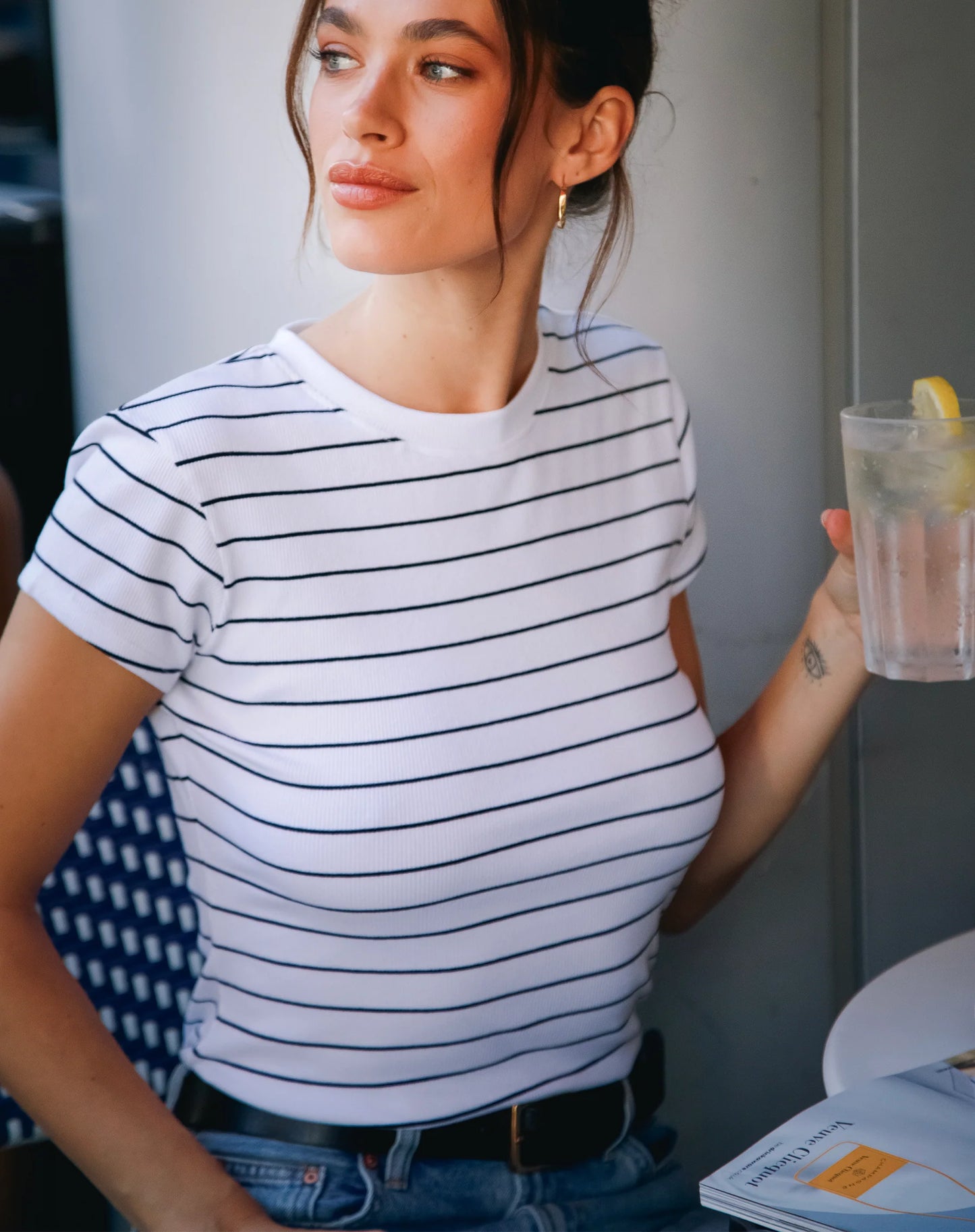 Brunette the Label The Ribbed Fitted Tee | White & Black Stripe