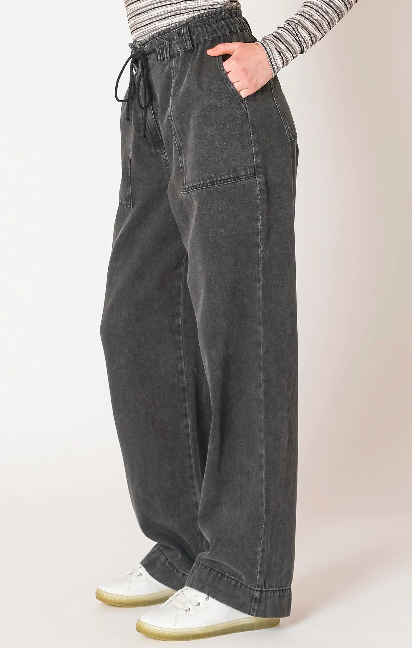 Dex Washed Black Wide Leg Denim Pant