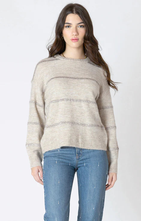 Dex Light Oat Sequin Stripe Sweater