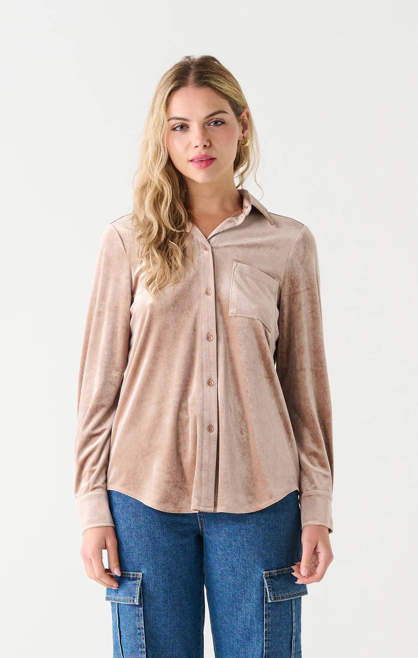 Dex Button Front Velvet Shirt