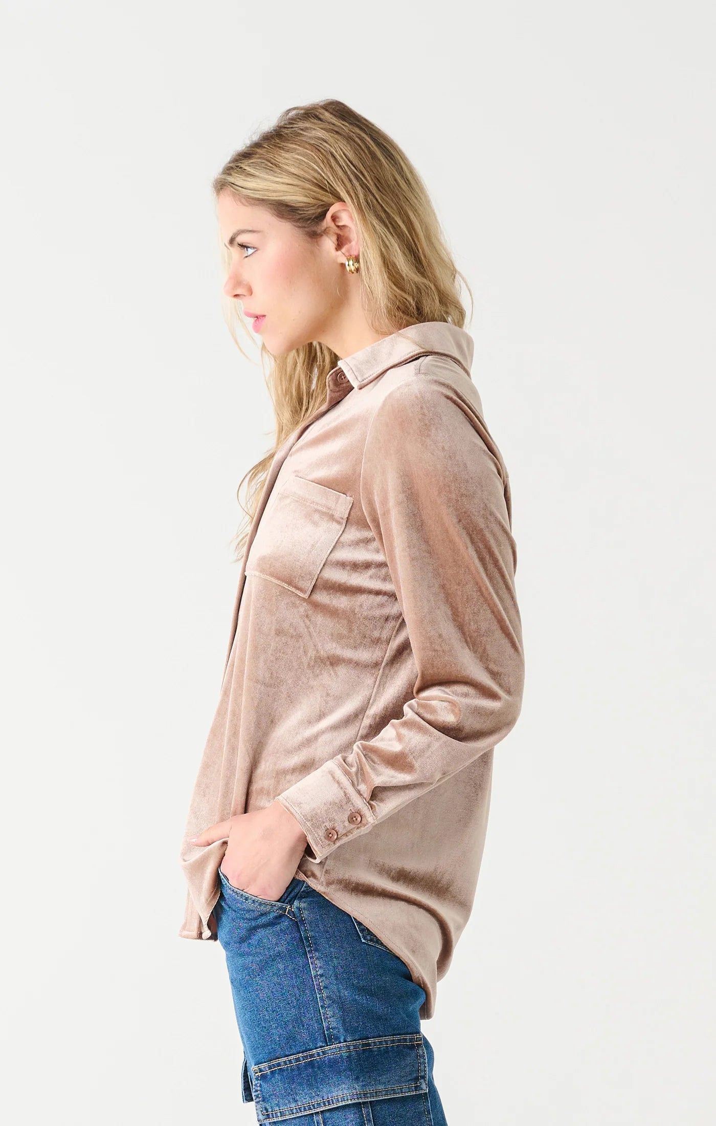 Dex Button Front Velvet Shirt