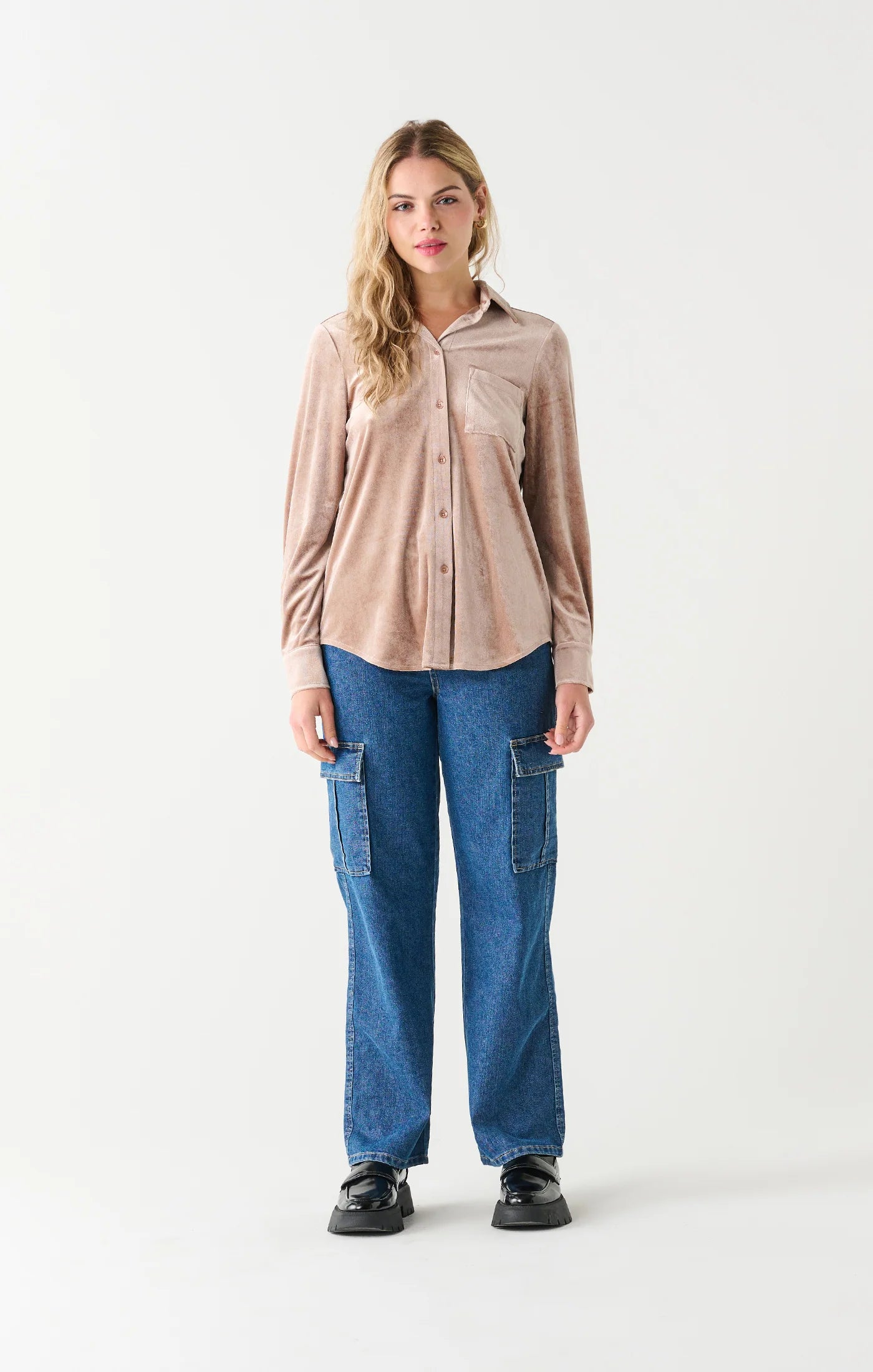 Dex Button Front Velvet Shirt