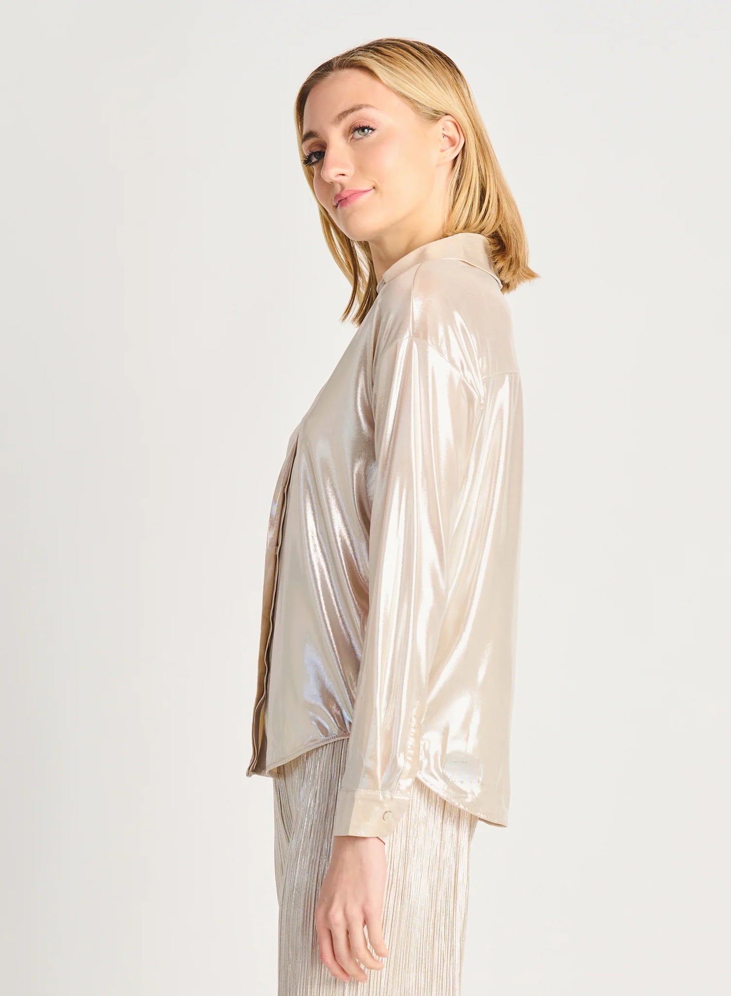 Dex Button Front Shimmer Blouse