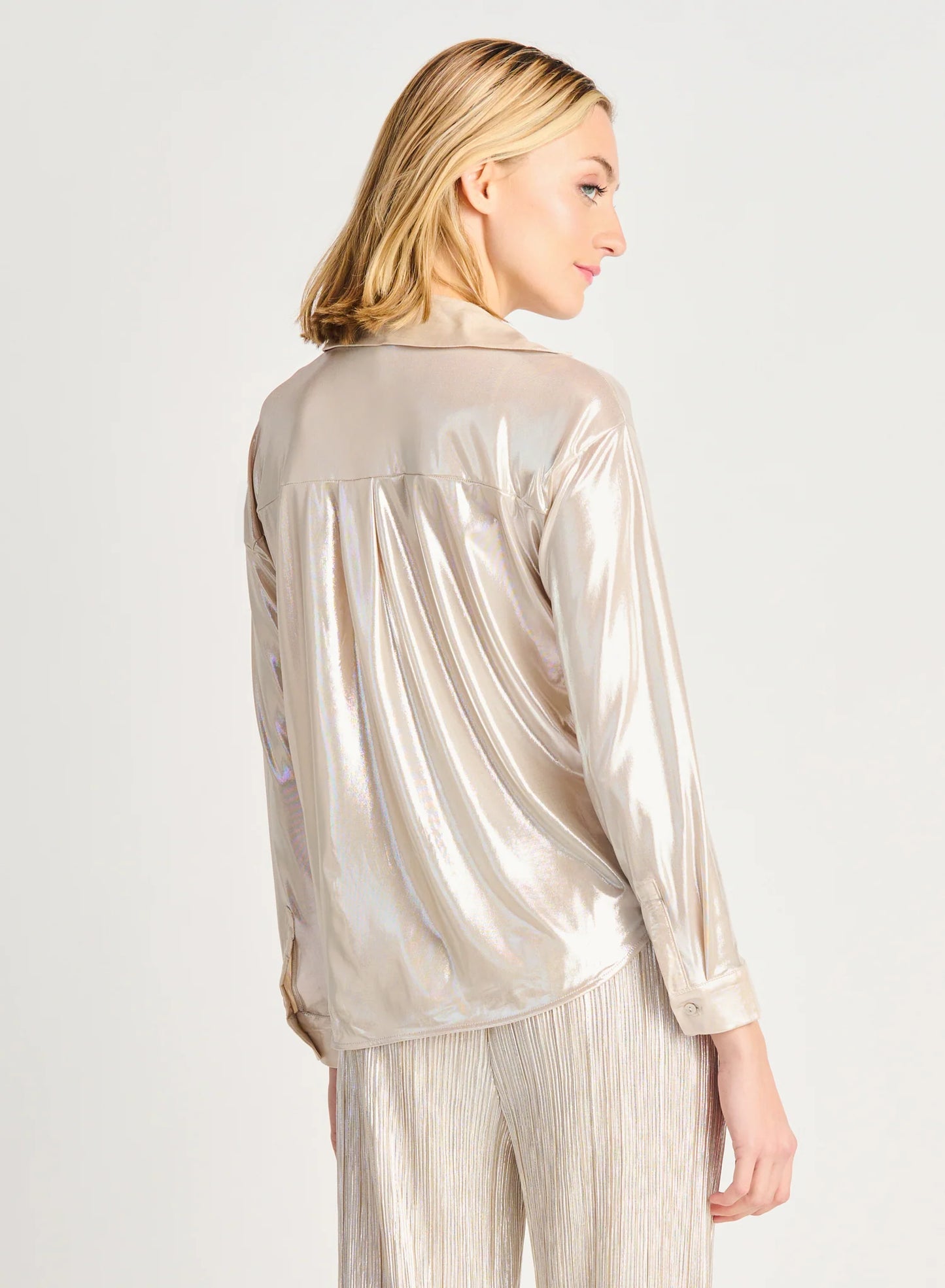 Dex Button Front Shimmer Blouse