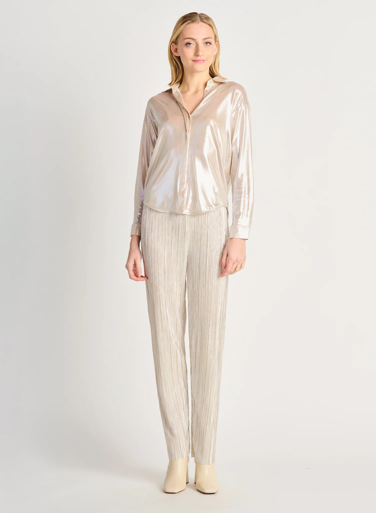 Dex Button Front Shimmer Blouse