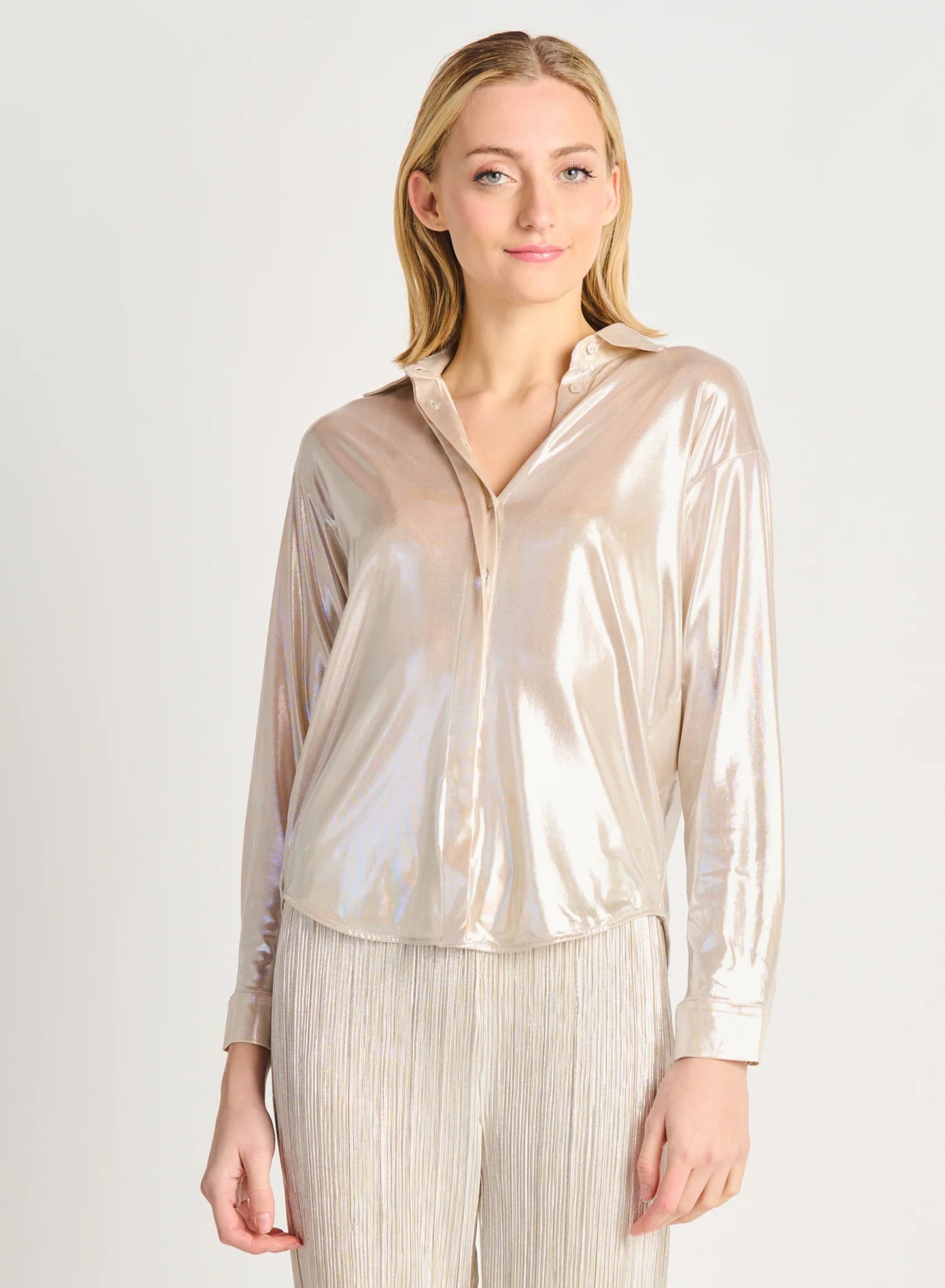Dex Button Front Shimmer Blouse