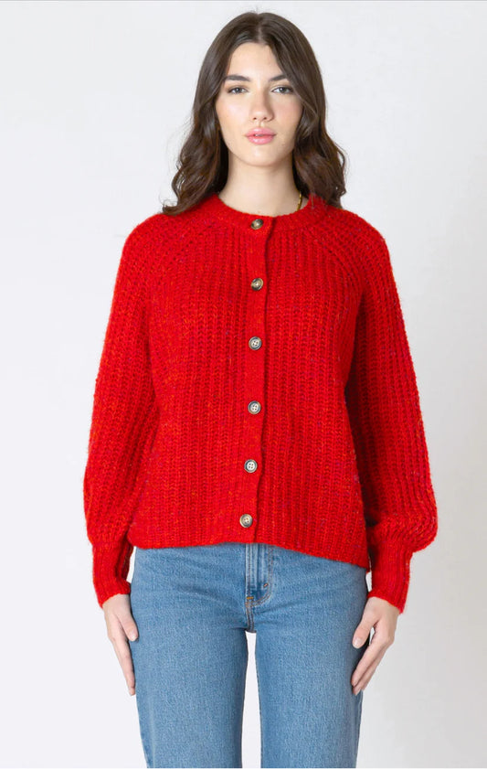 Dex Red Crewneck Textured Cardigan