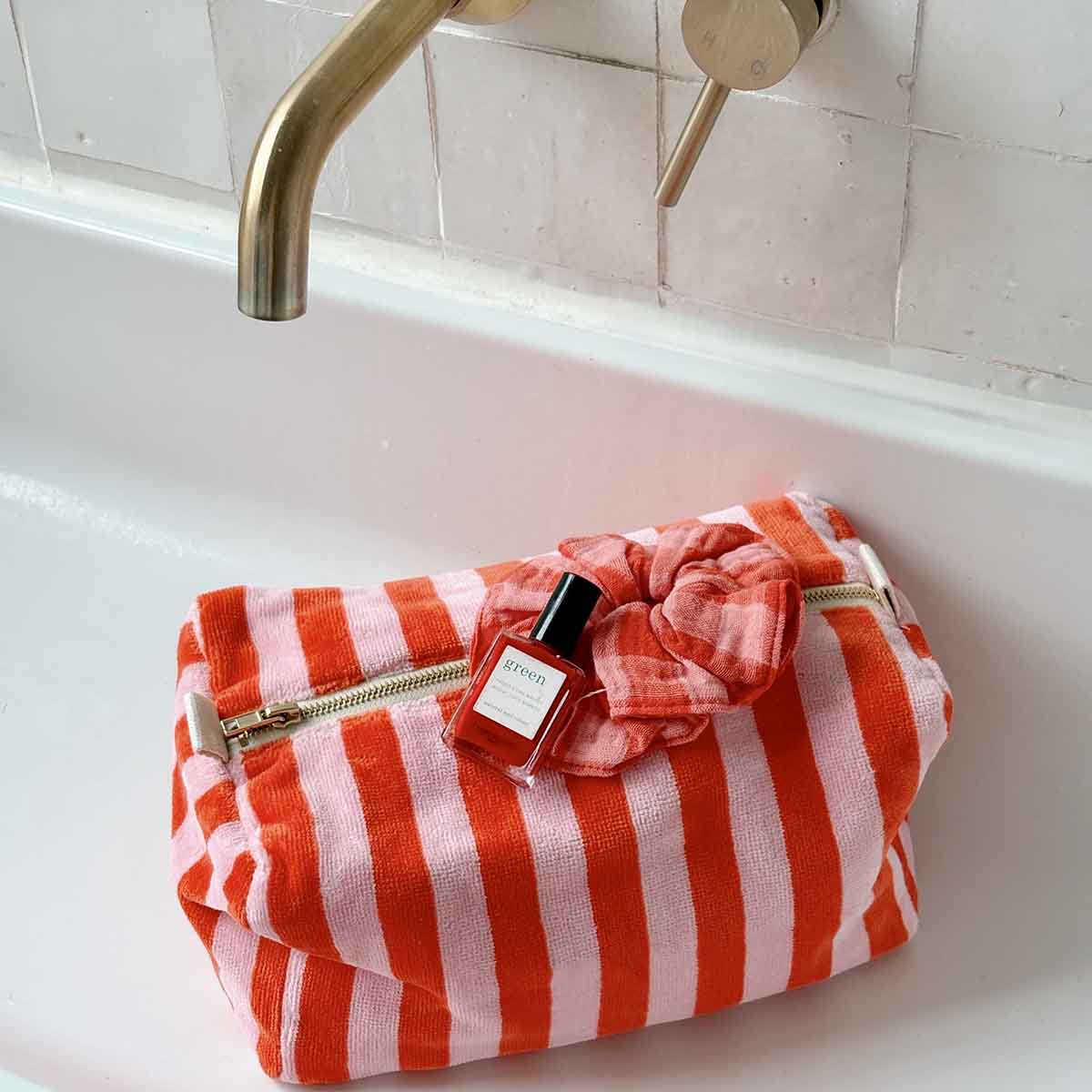 Rose in April Vic Toiletry Bag Terry Stripes Pink / Tomato