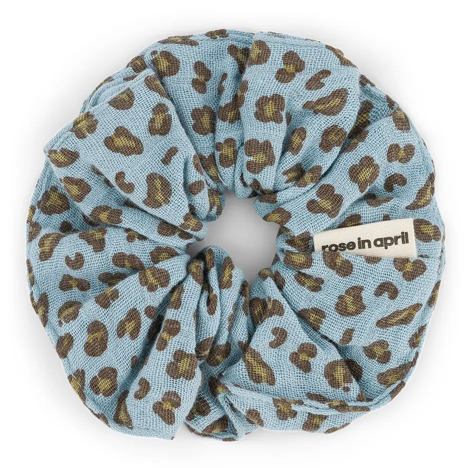 Rose in April Scrunchie Mini Leopard Sky Blue