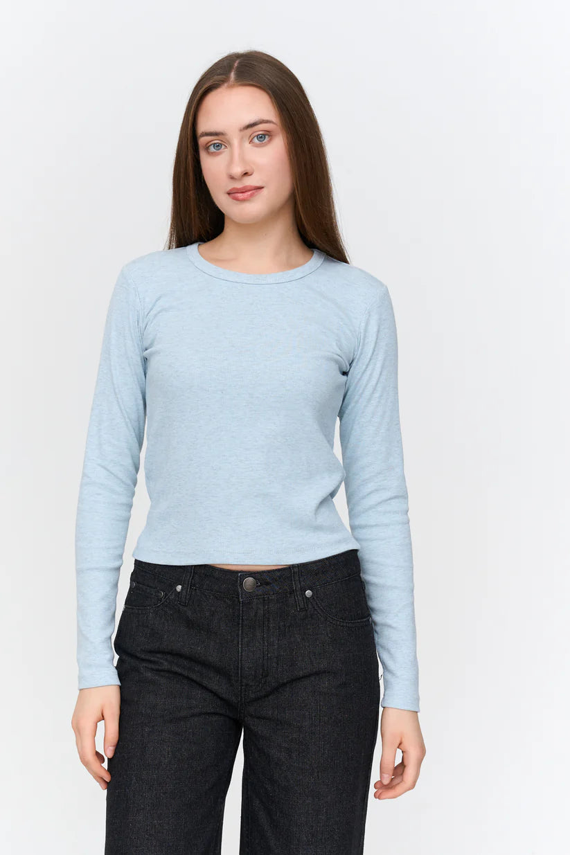 24COLOURS Blue Ribbed Long Sleeve