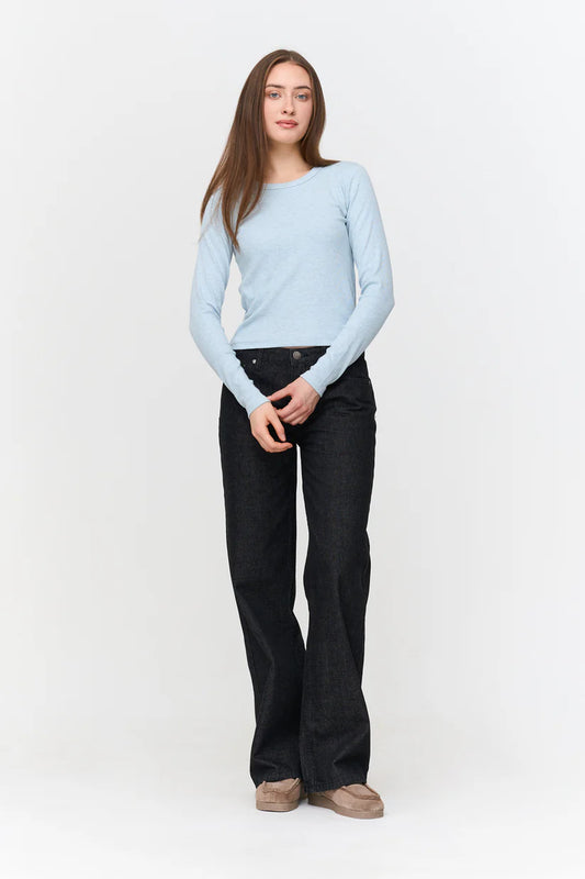 24COLOURS Blue Ribbed Long Sleeve