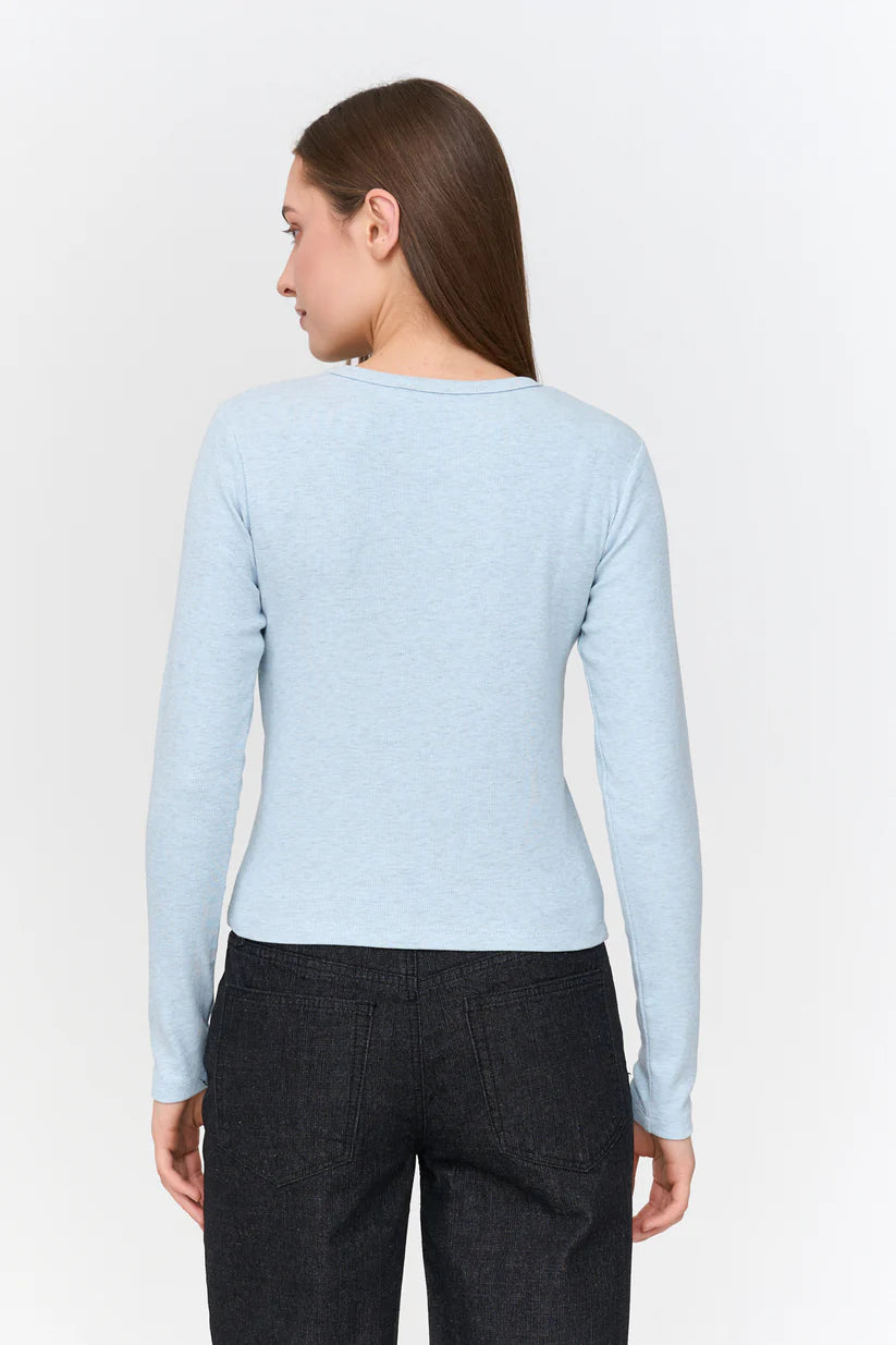 24COLOURS Blue Ribbed Long Sleeve
