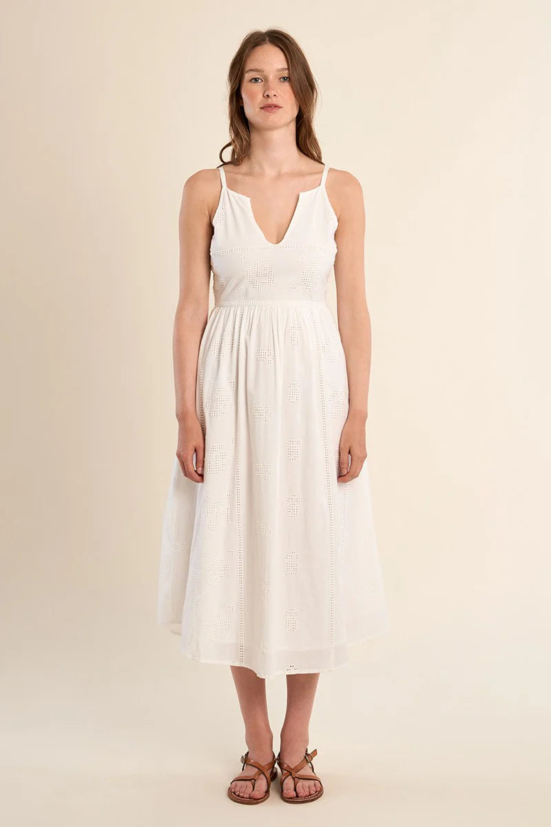Molly Bracken Off White Midi Cotton Dress