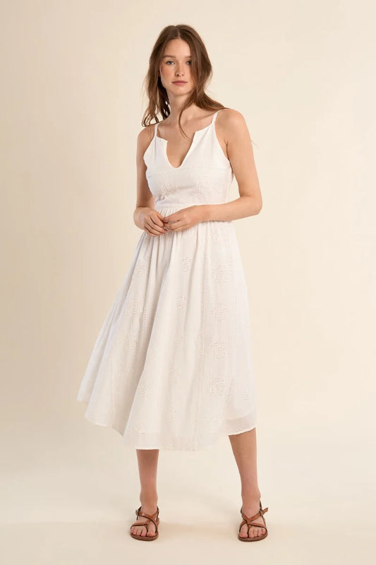 Molly Bracken Off White Midi Cotton Dress