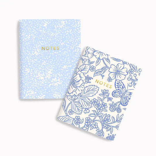 Linden Paper Co. Blue Garden + Cream Dots | Pocket Notebook Set