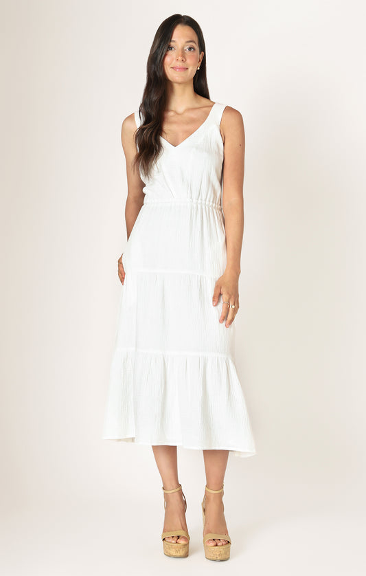 Dex White Cotton Midi Dress