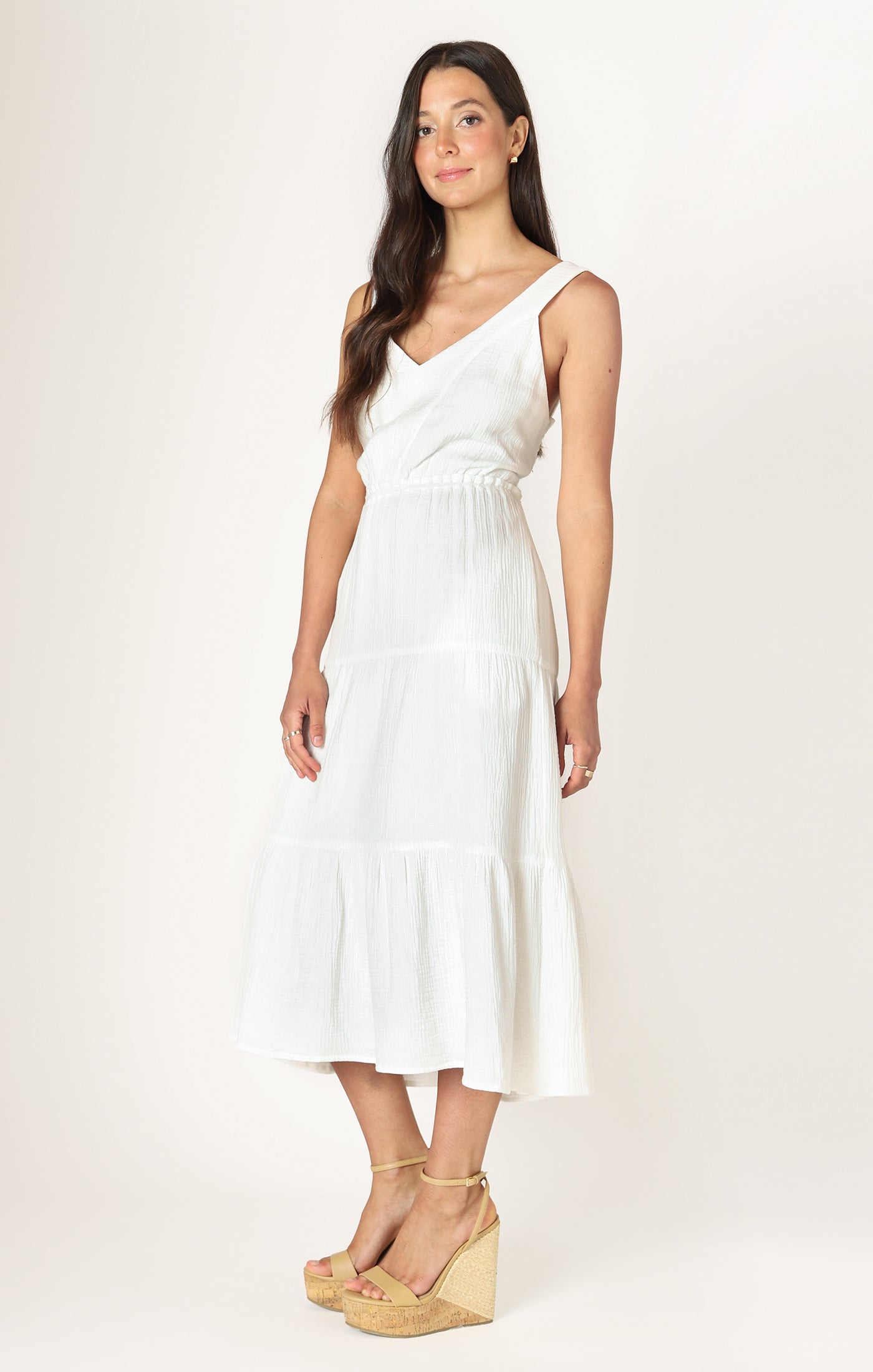 Dex White Cotton Midi Dress