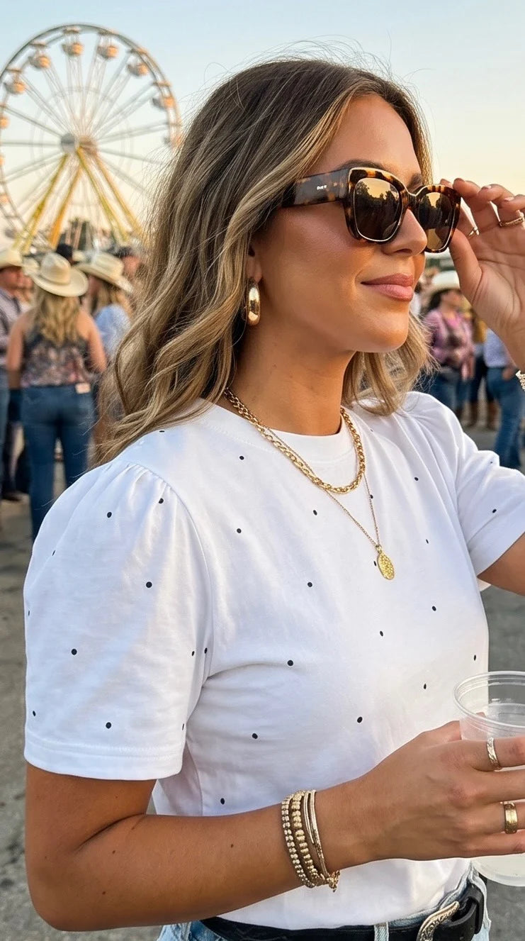 PRIV Harper White Polka Dot Tee