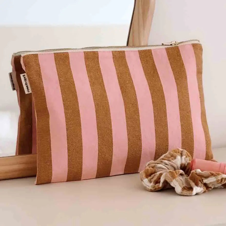 Rose in April Lili Flat Pouch Stripes Caramel / Strawberry